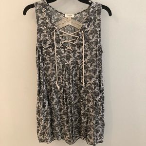 Umgee Black and White Summer Dress w/Pull Strings